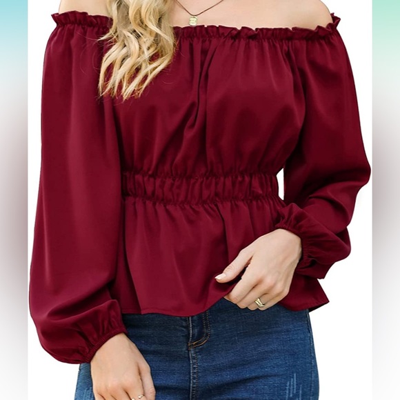 Tops - Womens off the shoulder polyester chiffon blouse